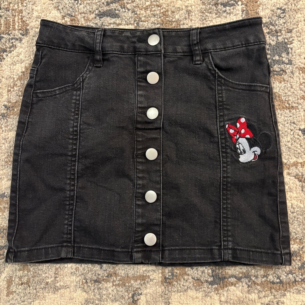Disney Minnie Mouse Black Button Front Denim Skirt Girls Size M